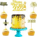 Festiko 25 Pieces Happy New Year Topper Gold Glitter New Years Cupcake Toppers