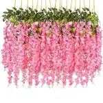 VK HORE DearHouse 6 Pack 3.75 Feet/Piece Artificial Fake Wisteria Vine Ratta Hanging Garland Silk Flowers String Home Party Decor,Pink