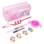 Parteet Multicolor Multipurpose Unicorn Pouch, Lead Pencil With Extra Leads, Unicorn Straw, Candy Slime And Unicorn Erasers (Pack Of 8)