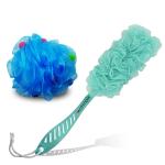 Majestique Body Loofah 2Pcs Set - Ball Round Loofah & Handle Loofah for Gentle Exfoliation- Color May Vary