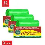 C I - Green Plastic Bio-degradable Medium Garbage Bags 19 inch x 21 inch (Pack of 3) Drawstring Anti-drip Trash Waste Basket Bag for Kitchen Office Warehouse Pantry | Dustbin Bags | Trash Bags | Garbage