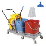 TARGET HYGIENE THREE BUCKET MOP DOWN PRESS WRINGER TROLLEY SET WITH WET MOP REFILL AND WET MOP CLIP