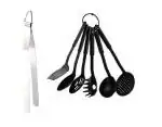 First Front Stainless Steel Roti Chimta Tong With 6 Pcs Plastic Black Palta Set and Multicolour, Pack of 2