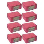Kartual Cotton Quilted 3 Layered Saree Cover Storage Bags for Clothes / Saree Organizer for Wardrobe | Saree Cover With Transparent Window & Zipper (Pack of 8, Pink)