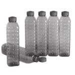 SAURA Cubic Plastic Fridge Water Bottle for Office, Sports, Bottle 1000 ML - Set of 6 - Smoke Black
