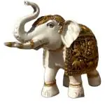Desert Rose Crafts Antique Elephant Showpiece for Table Decor & Living Room Decor (White Gold), Resin