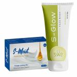 SWR S- Glow G Face Wash & S - Moist Soap with Kojic Acid, Vitamins C & E, Cocoa Butter, and Glycolic Acid