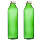 SAND DUNE Set of 2, 800 ml Each Green Glass water bottle, with Leak-Proof | Fridge Bottles