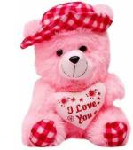 KT KASHISH TOYS Toys Pink in Red Cap Check Soft toy for Kids, Girls & Children Gifting Playing Teddy Bear in Size of long - 30 cm (Pink)