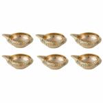 Samy Collectibles Gold Brass Handcrafted Indian Puja Oil Lamp, 2.5 Inch (Set Of 6)