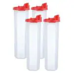 Cutting EDGE Smart Oil Dispenser Storage 1.1 Litre Set of 4 Air-Tight & Leak Resistant Plastic Round Modular Container- for Vinegar Sauce Oil Water| BPA Free,Refrigerator Safe, 4.6 Cups/37.2 Oz- Red
