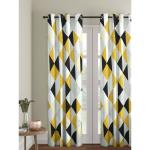 Pjdecor Yellow, White Geometric Polyester, Silk Room Darkening Long Door Curtain (9ft) 5005