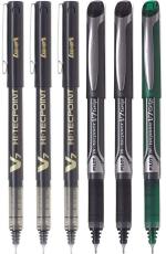 Pilot Hi-Tecpoint V7 and V7 Grip Fine Point Liquid Ink Pen | Tip Size - 0.7 MM | Unique Dimple Tip Technology | Ink Colour - 3 Black, 2 Black Grip, 1 Green Grip | Pack of 6
