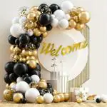 SPECIALYOU.IN Welcome Decoration kit with Black, White, Confetti & Gold Chrome Balloons for decoration, welcome home decor kit, welcome back decoration combo, Black balloons for decoration - 53 Pcs