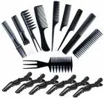 Xester Black Salon Hair Styling Hairdressing Barber Combs Professional Comb Kit With Hair Styling Section Clips (Combo Of 16)