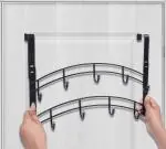 SaleOn Over Door 9 Hook Rack Shirt, Belt, Hat, Coat, Towel Organizer, Hook Hanger Organizer Without Drilling Suitable for Bedroom Bathroom & Kitchen Removable Door Hanger Drill Free - Black