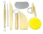 Qatalitic 8 Pcs Wooden Pottery Tool Kit With Sponge, For Sculpting Clay Tool Set, Includes Cutting, Modeling, Trimming, Smoothing, Cleaning, Carving A