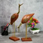 Naayaab Craft Good Luck Swan Home Decor Showpiece, Idols, Figurine for Home Office Décor,Love Bird Saras Made of Pakka Sheesham Wood and Brass - (Maroon, 16inch) Set of 2