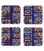 Whats Your Kick Pattern Design Dark Blue Pattern Design Printed Set of 4 Coaster With Metal Stand