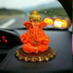 Awesome Craft Divine Blessings On-The-Go: Orange Ganpati Bappa Murti Ganesh Ji Marble Murti Lord Ganesh Idol Perfect for Car Dashboard, Home, and Temple