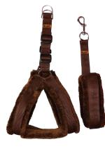 Petshop7 Nylon Brown Fur Padded Dog Harness Leash Large Chest 29-35 Inch