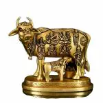 ARTSIKIA Brass Cow & Calf Statue | Kamdhenu Statue | Gau MATA Murti | Gift Item / Home Decor / Brass Showpiece / Vastu Item / Surabhi Gay | 7 x 15 x 7 Cm, 2 Kg