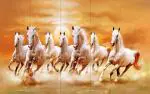 KUBE Frame of 3 Seven Running Horses 7 mm MDF Sparkal Lamination Full HD Painting Digital Reprint 30 inch x 48 inch Painting | Wall Painting For Living Room| Bedroom| Home Decor |Hotel |Office (With Frame)