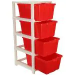 Joyful Studio 4 Xl(Extra large), Modular Drawer, Virgin Plastic for Home, Office, Parlor, School, Doctor, Home and Kids, Product Dimension when assembeled (31cmx39cmx80.9cm), Colour Red