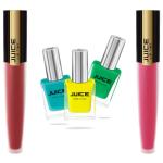 JUICE Glossy NailPolish (Bumblebee Yellow - 40/ Light Pine Green - 72/ Robin Blue - 282) COMBO_04 : Lip Tint M-41 Shade:Burgundy Blend & M-85 Shade:Persian Plum WaterProof & Long-Lasting