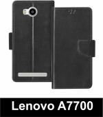 Sbms Lenovo A7700 Black Artificial Leather Shock Proof Flip Cover