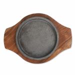 e kysa basics Cast Iron Sizzler Plate (5 inch) with Wooden Base (8 * 6 inch)