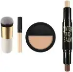 Lenon Combo OF 2in1 professional 3d contour stick, pressed powder compact, liquid concealer & foundation/blush brush(white) (4 Items in the set)