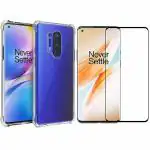 Kite Digital OnePlus 8 Pro Transparent Bumper Shock Proof Corner Soft TPU Silicone Flexible Back Case Cover + Transparent Tempered Glass Screen Protector