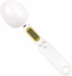 EGOODZ Digital Kitchen Spoon Electronic Food Weighing Scale (500g/0.1g) with LCD Display Detachable Scoop and Tare Function for Measuring Cooking Ingredients Coffee Flour Spices Medicine (White/Black, 1Pc)