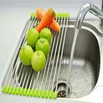 SS COLLECTION Foldable Drain Rack Kitchen Sink Shelf Stainless Steel Multifunction Roll Up Dish Drying Folding Wash Drainer TraySteel Roll-Up Crockery Vegetable Utensils Rack,Fruit Stand