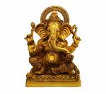 Idol Collections Gold Brass Ganesha Ganesh Murti Statue, Idol Collections Multicolor Resin Handmade Three Modern Human Faces Antique Design, 7 Inch