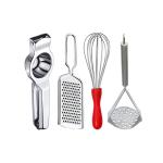 DreamBasket Stainless Steel Lemon Squeezer & Cheese Grater & Egg Whisk & Potato Masher for Kitchen