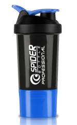 Zyro Spider Gym Shaker Bottle, Shakers for Protein Shake 500 Ml with 1 Storage Compartment Gym protein shaker for workout (Pack of 1,Blue)