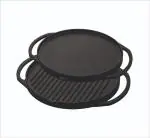 Preet Cookware Pre-Seasoned Cast Iron 2 in 1 Grill and Griddle Pan | Cast Iron Tawa for Dosa | Iron Cookware for Kitchen | Roti Tawa Cast Iron | Cast Iron Grill Pan | Iron Tava Big Size, 30cm, Black