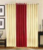 Indian Online Mall Polyester Cream, Maroon Plain Long Door Curtain Set - 9 Feet X 4 Feet (Set Of 3)-