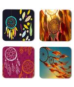 Whats Your Kick Dream Catcher Beautiful Design Colorful Printed Set of 4 Coaster With Metal Stand