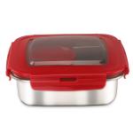 Nayasa Eco Lock Lunch 800 ml Stainless Steel Lunch Box with One Inner Round Stainless Steel Container, with 4 Side Clip Lock, Airtight and Leakproof Lids, Lightweighted, Easy To Carry, Ideal For Schools, Colleges, Offices, Red