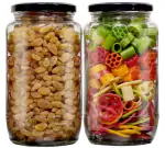 CROCO JAR Kitchen Storage 1100 Ml long Glass Jar with Black Metal lid- Spice Masala,Dry fruit ,Pickles Jar- - 1100 ml Glass Grocery Container (Pack of 4, Clear)-1100 ml - 1100 ml Glass Grocery Container (Pack of 4, Clear)