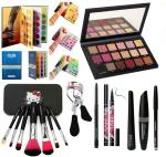 Bingeable Black Kajaland36HEyelinerand 3 in 1 Eyeliner, Mascara, Kajal, and 7 Brushesand Curlerand 60 Color Book and 18 Colors Rose Eye Shadow Palette Set of 7