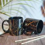 THE MOON STORE Handprinted Black Copper Pipe Premium Ceramic Mugs | Microwave Safe for Tea & Coffee | Best Gift to Friends (Set of 2)