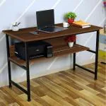 Kawachi Laptop Table Computer Desk and Writing Study Table With Printer Book Shelf Brown120x60x73 cm