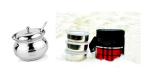 BLUE WONDER Stainless Steel Multipurpose Ghee Pot/Pickle Container with Spoon With 3 Pcs Round Lunch Box and (Multicolour, Pack of 2)