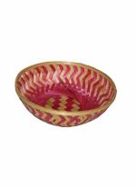 Arola Bamboo Crafts Handcrafted Pink Round Colorful Basket - 10 inch 100 gm