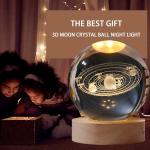 Meubels 3D Solar System Crystal Ball Night Light, with Removable Glow Ball, Crystal Glass Art Wooden Base Led Display Stand for Office Decor, Home, Office, Bedside Lamp [ PACK OF 1 ]
