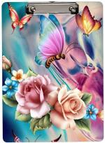 Cvanu Alluring Flowers With Flying Butterflies Wooden Exam Clipboard Writing Examination Pad_CV08 (Set of 1, Multicolor)